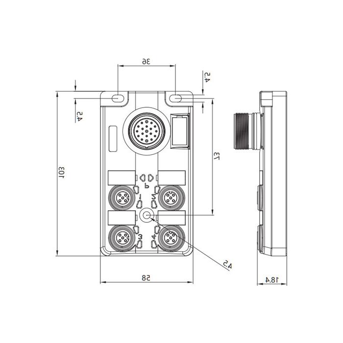 M12分线盒、双通道、Without LED、4端口分体式、M23集成接口基座、24W4LT