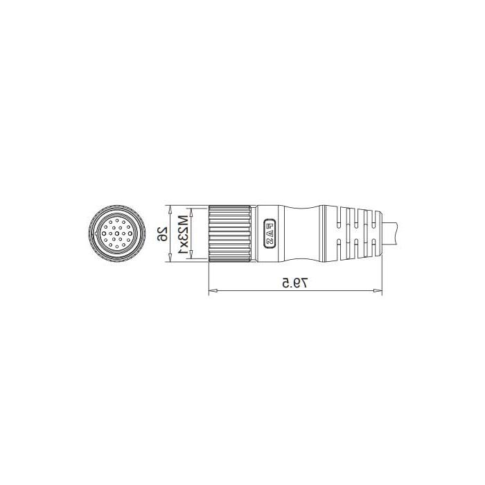 M23 19Pin、母头直型、单端预铸PVC非柔性电缆、灰色护套、68LB21-XXX